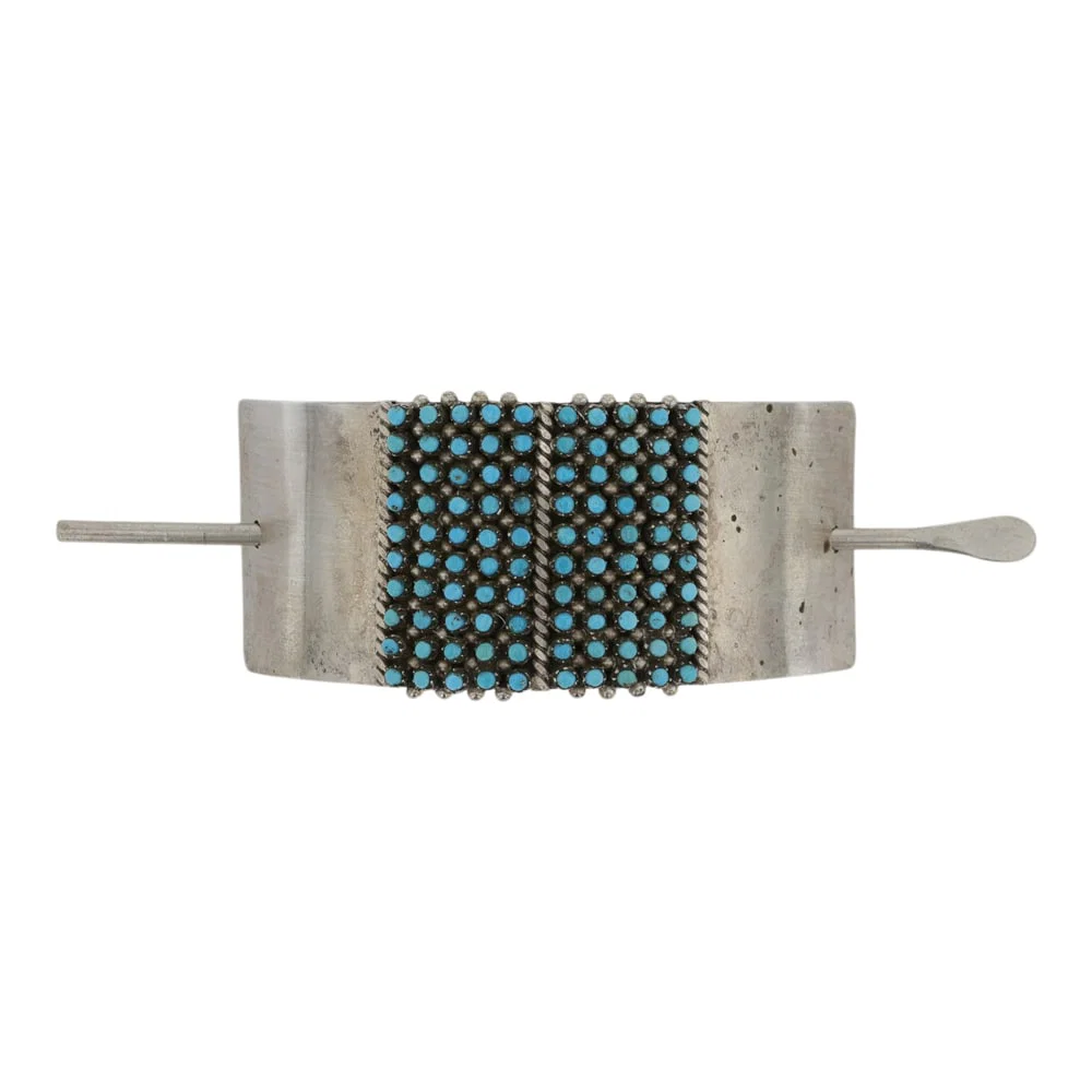 April Haloo Zuni Sleeping Beauty Turquoise Petit Point Hair Barrette