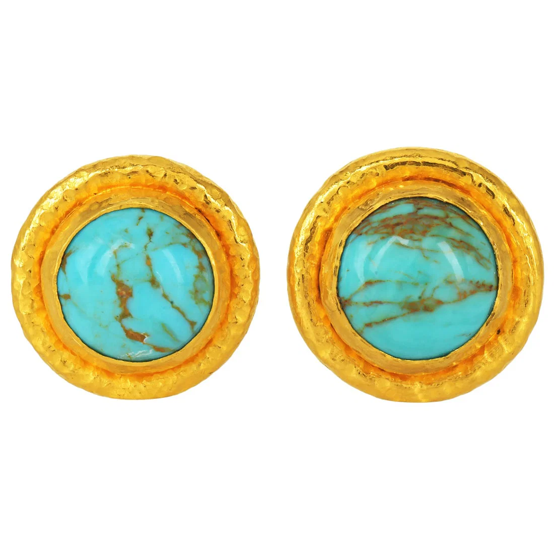 ARA Collection 8.60ct Turquoise 22K Yellow Gold Hammered Stud Earrings 9.67 Grams