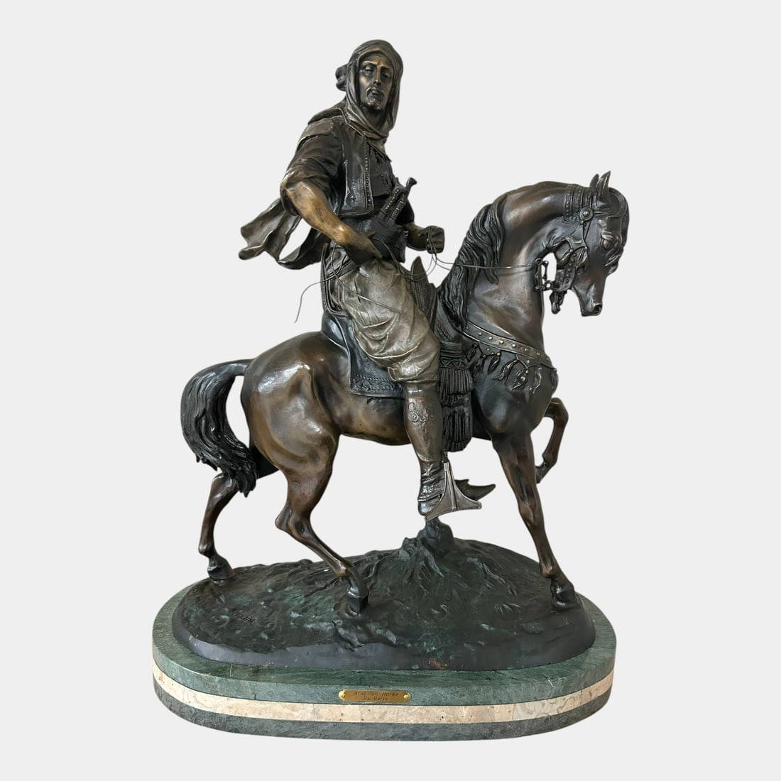 "Arab On Horse" After Alfred Barye (France, 1839-1895) Large 31" Bronze Sculpture