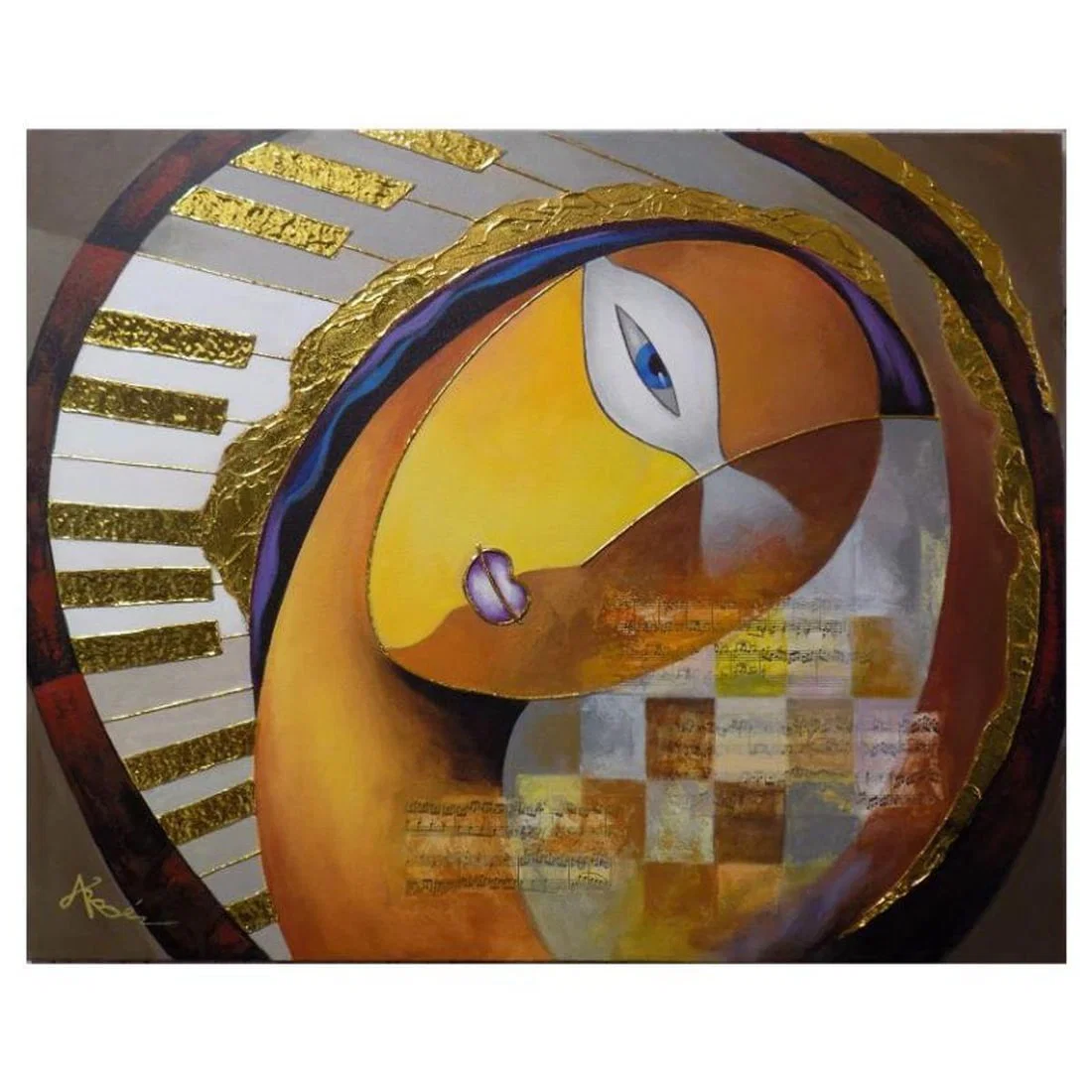 Arbe, "Masquerade Ball" Hand Signed Original Painting on Canvas with Letter of Authenticity.