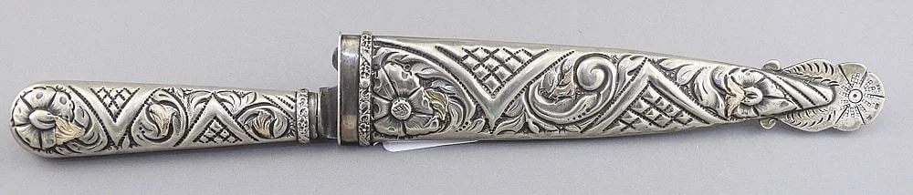 Argentinian Silver Alloy & 18K Inlaid Dagger, 12 1/2"L.