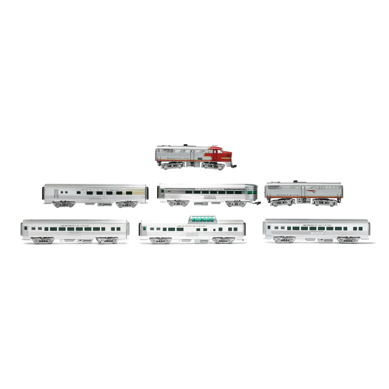Aristo-Craft Trains, Seven Streamline Santa Fe Railway Model Train Cars and Accessories