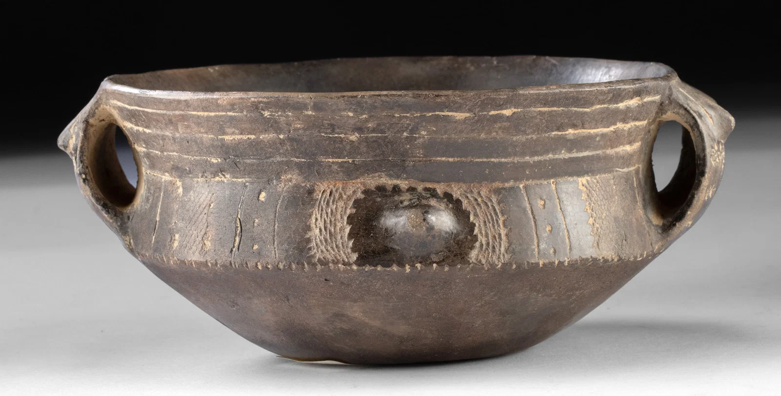 Arkansas Mississippian Caddo Incised Pottery Bowl