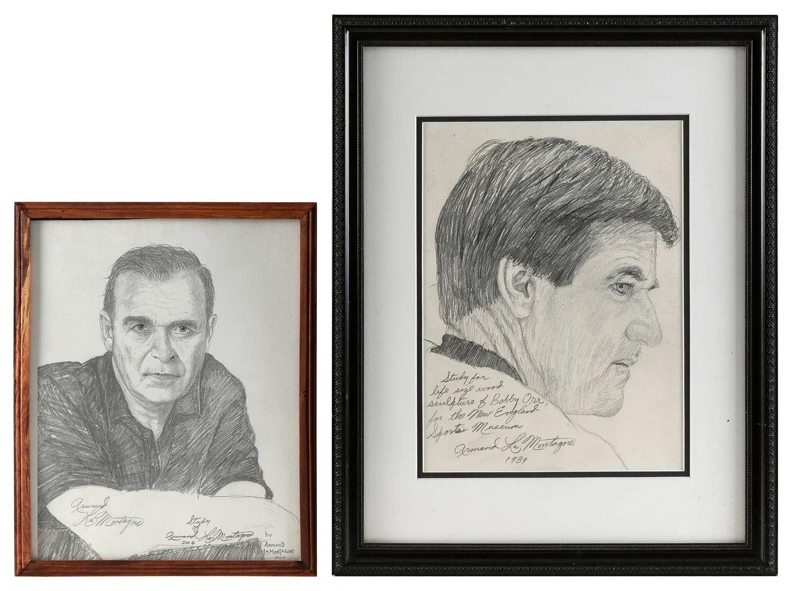 ARMAND LAMONTAGNE (Rhode Island, 1939-2025), Two portrait studies:, Pencils on paper, 14" x 10" and