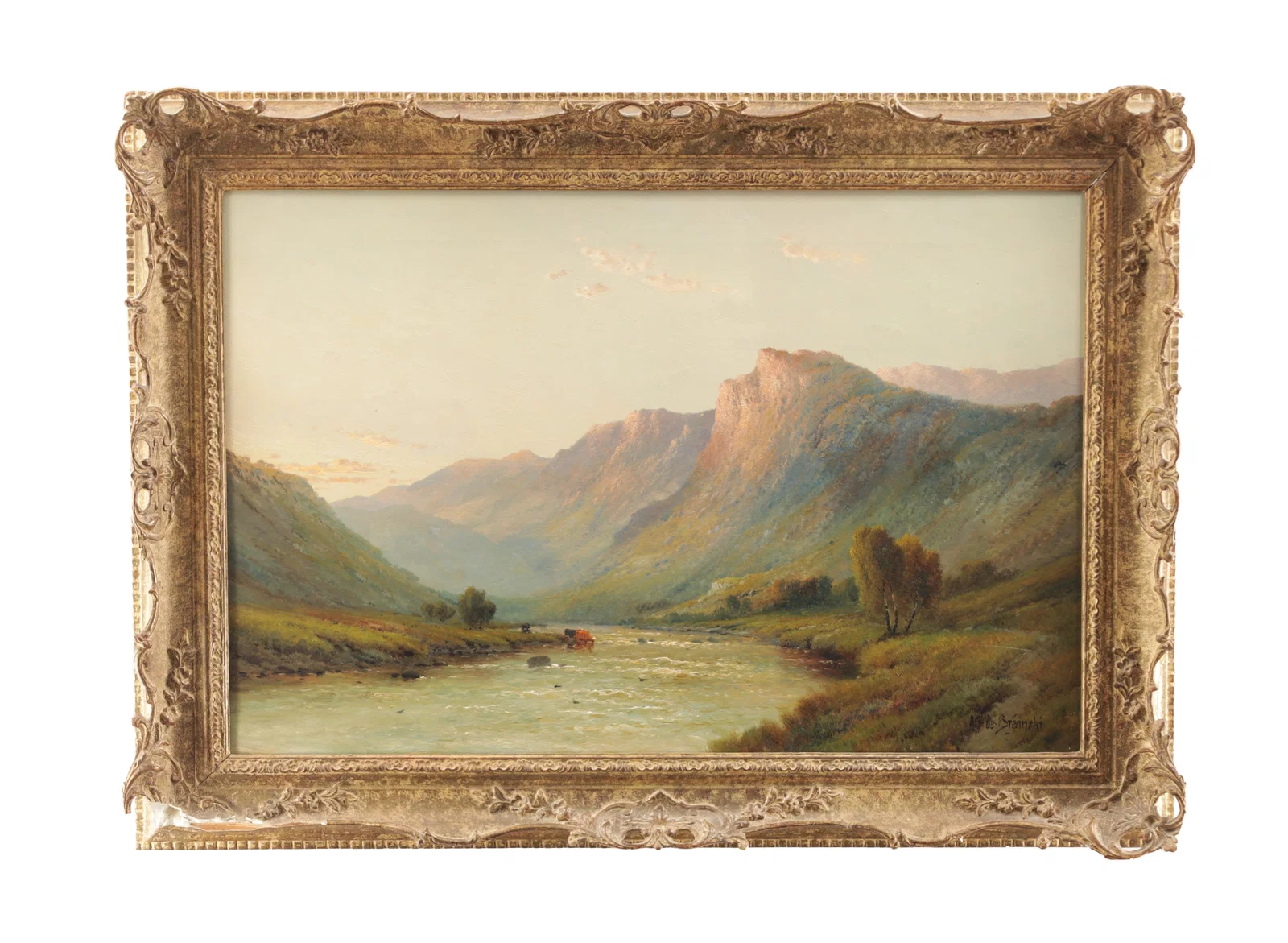 ARR ALFRED DE BREANSKI SENIOR A BRITISH OIL ON CANVAS HIGHLAND LANDSCAPE EVENING NEAR CALLANDER