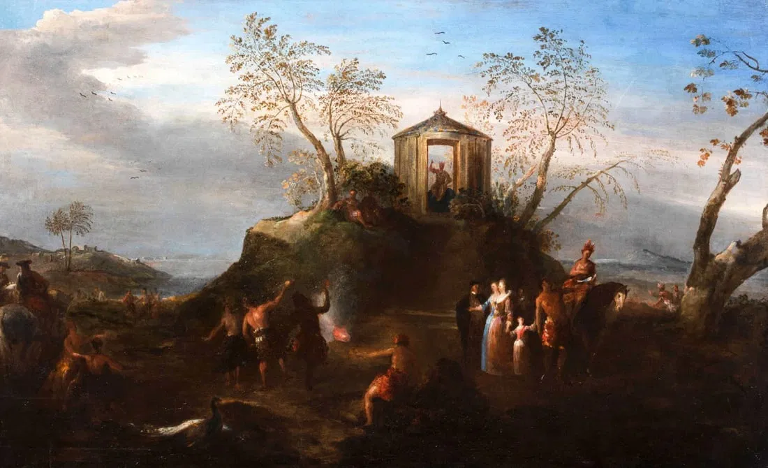 ARRIVAL TO THE NEW WORLD OIL PAINTING