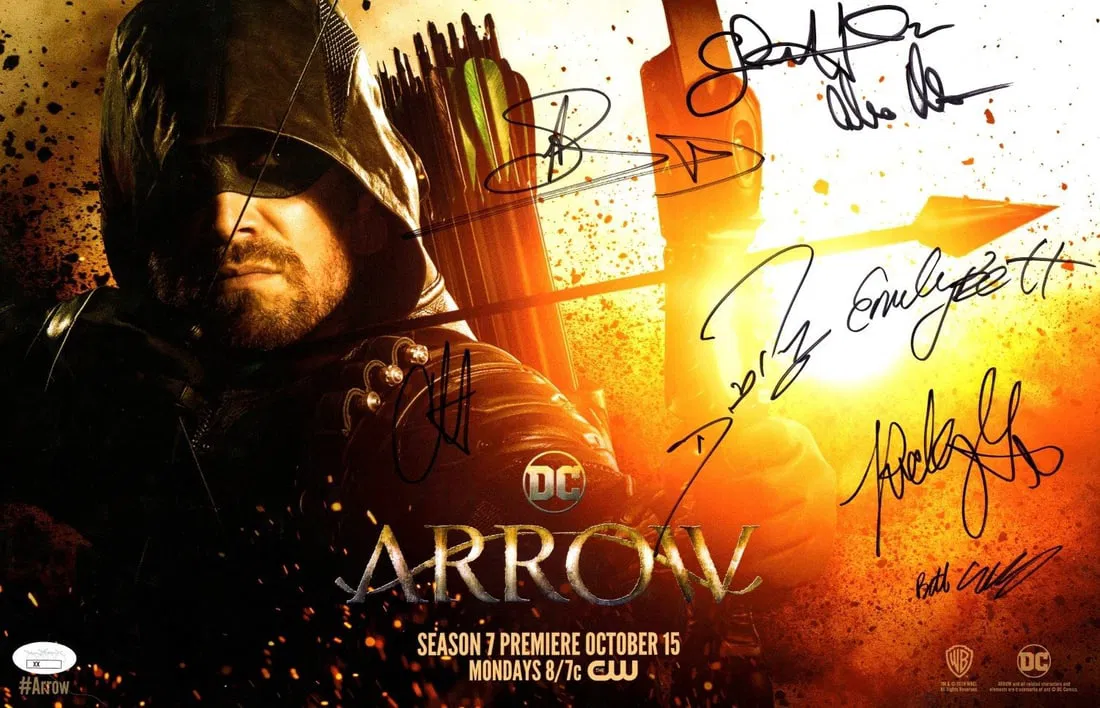 Arrow Cast 11x17 Poster Signed by Amell Ramsey Rickards 8 Autos JSA
