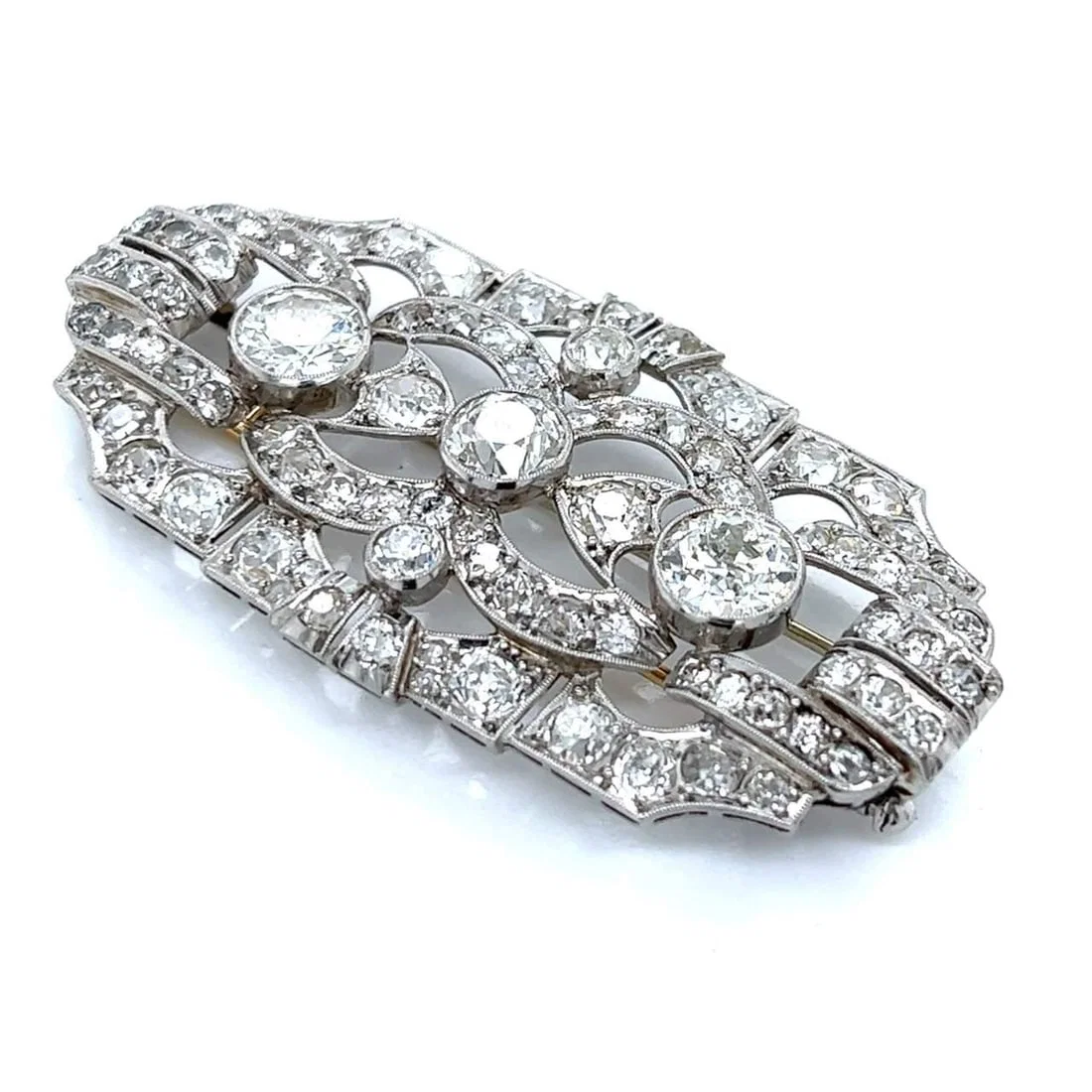 Art Deco 16.40 Ct Diamond Brooch in Platinum and 18K Gold