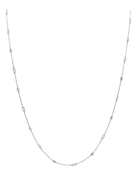 ART DECO 1925 Stations Necklace Chain In .900 Platinum With European Cut Diamonds