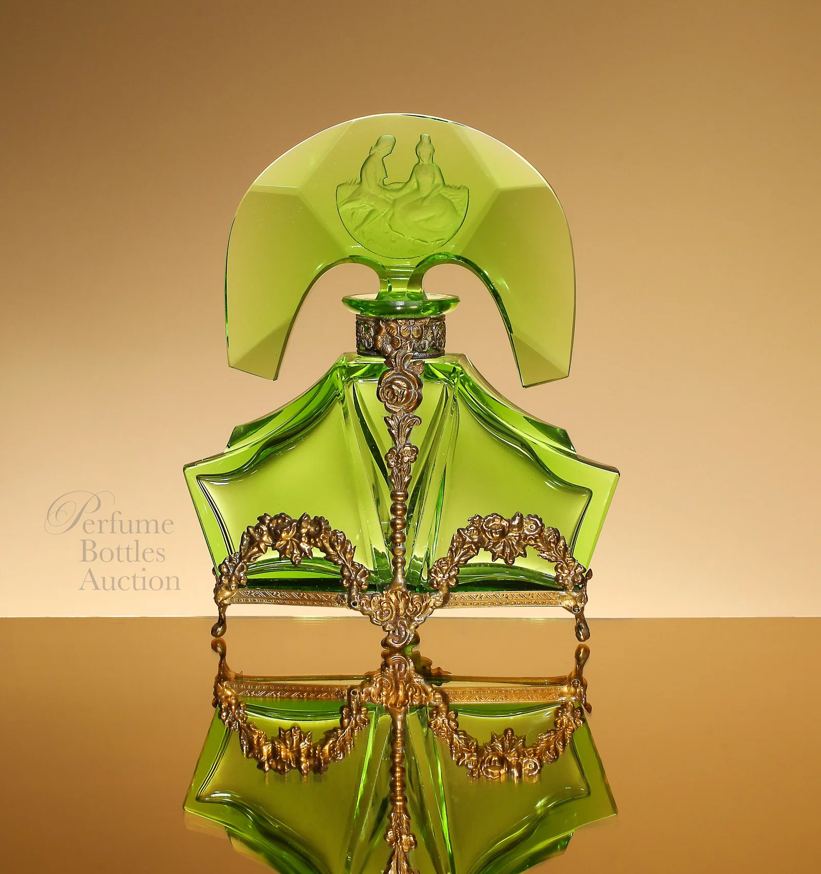 Art Deco Czechoslovakian Josef Schmidt green glass perfume bottle