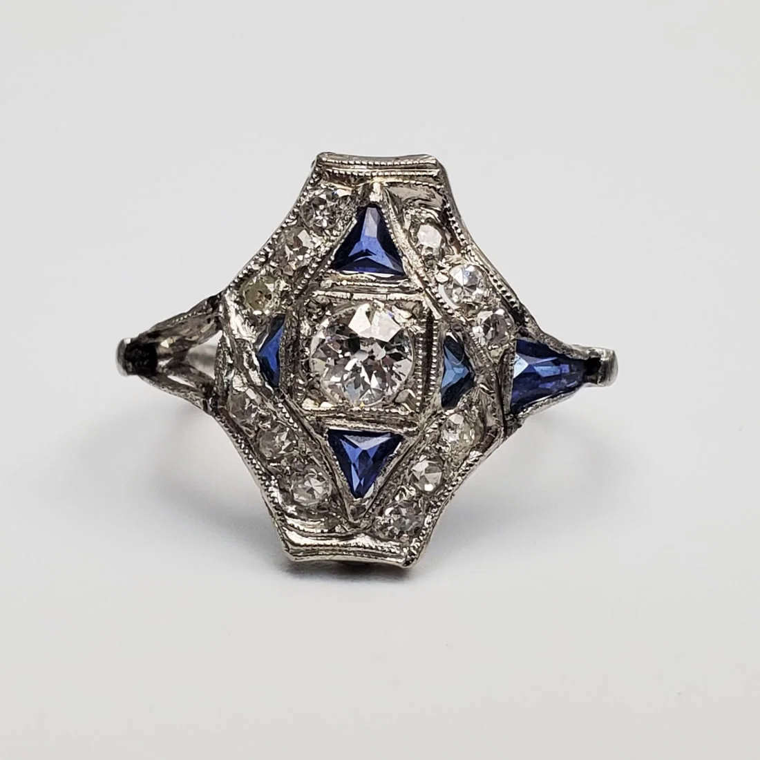 Art Deco Platinum Diamonds & Sapphire Ring