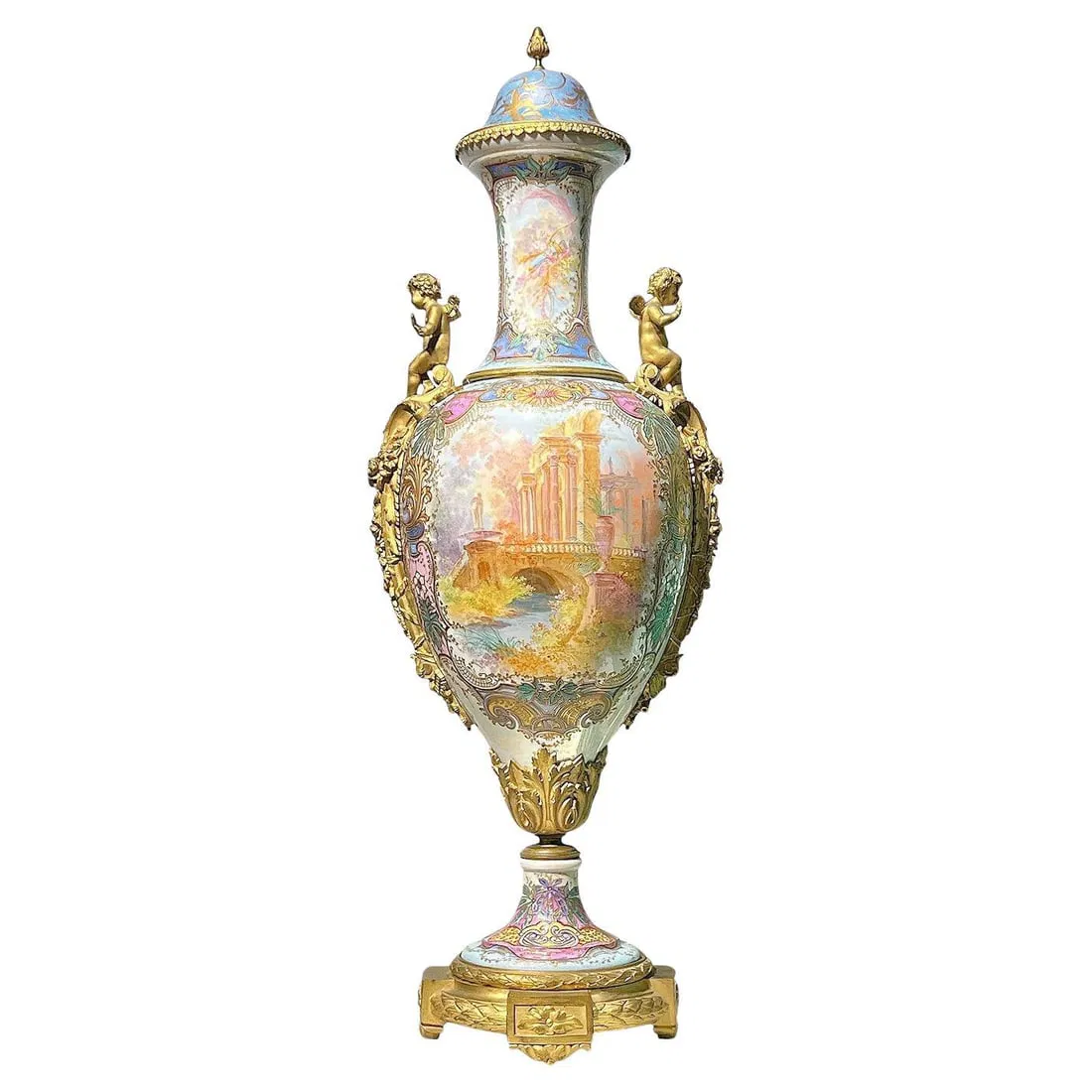 Art Nouveau French Porcelain Vase with Gilt Bronze Mounts by Charles Fuchs