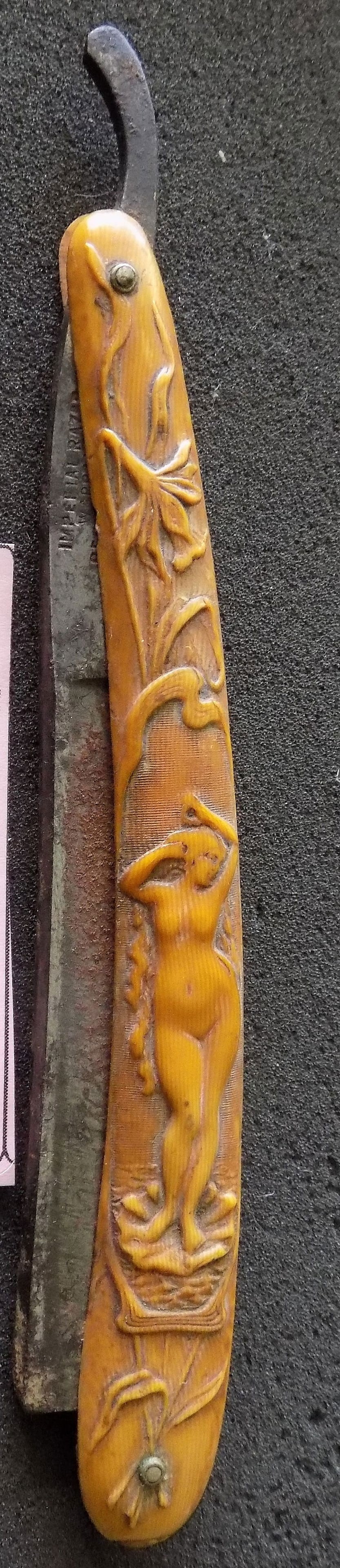 Art Nouveau nude female straight razor