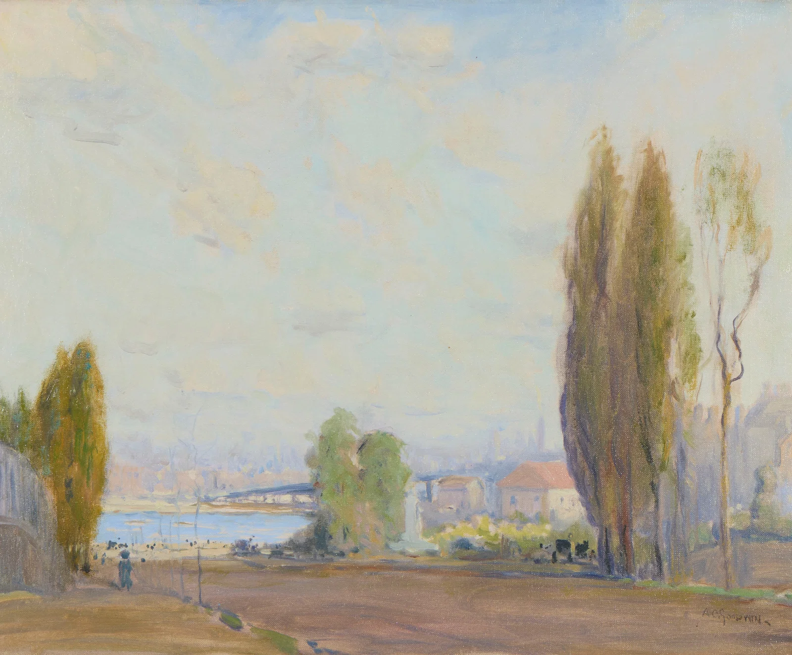 ARTHUR CLIFTON GOODWIN, (American, 1864-1929), Looking Toward a River, oil on canvas, 19 1/4 x 24