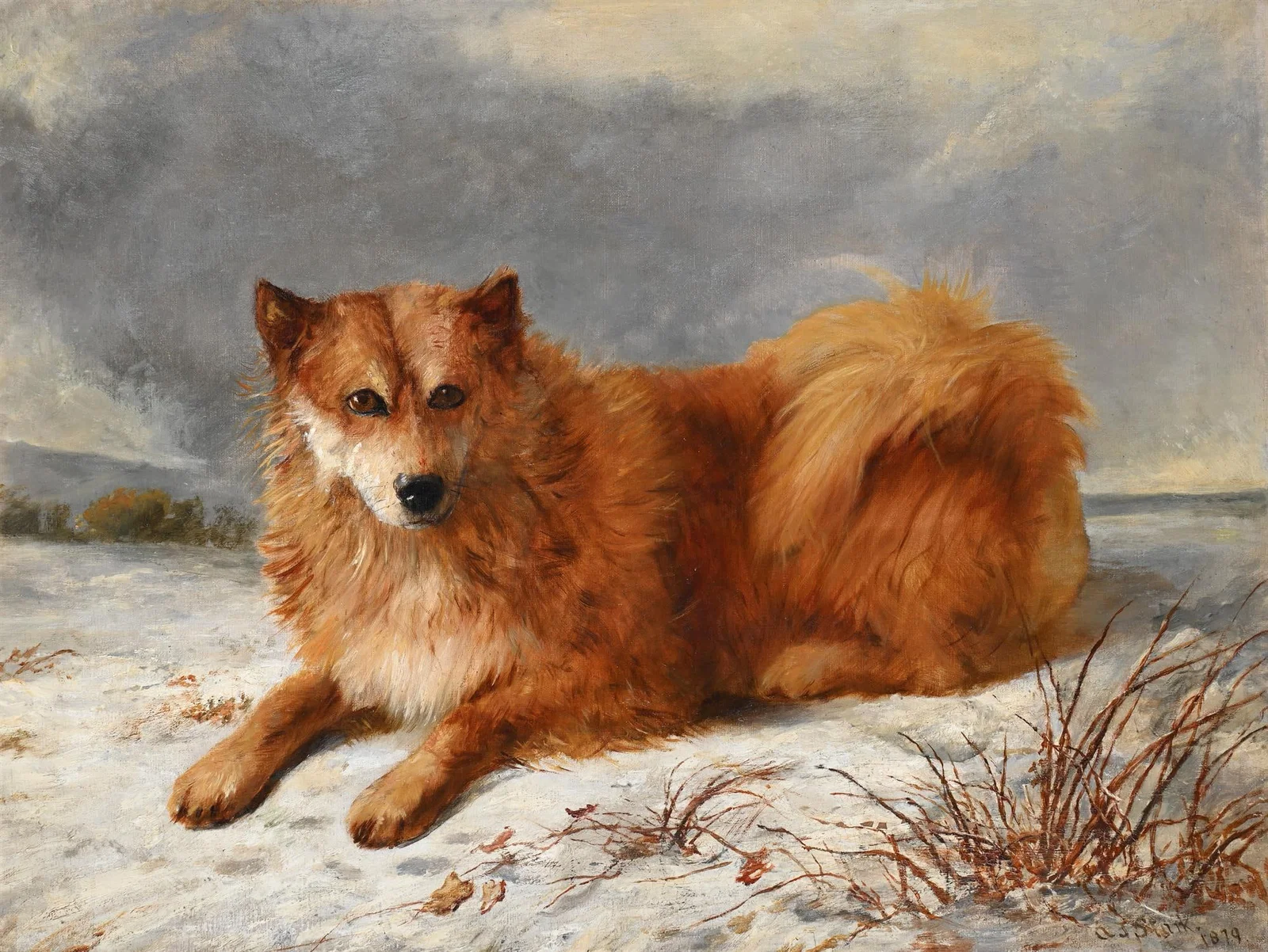 ARTHUR JAMES STARK (BRITISH 1831-1902), HUSKY IN A SNOWY LANDSCAPE