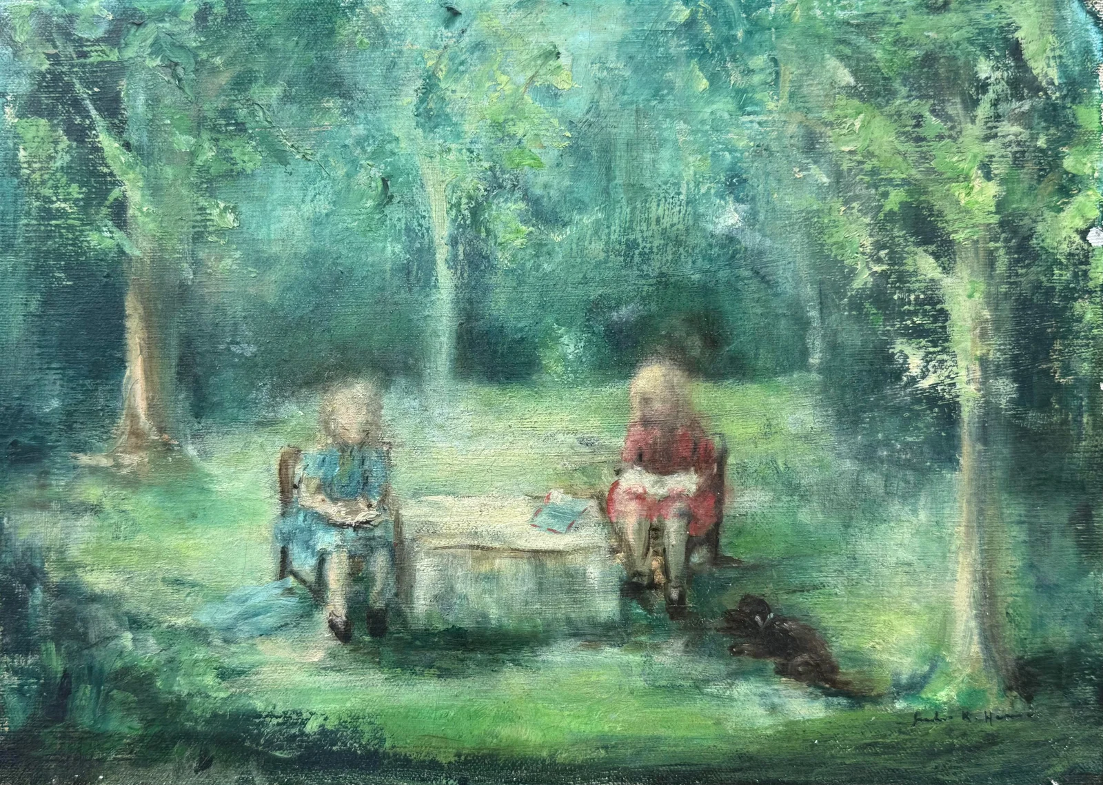 Artist: Jules Rene Herve (1887-1981) Technique: oil painting on canvas Title: Children in the Forest