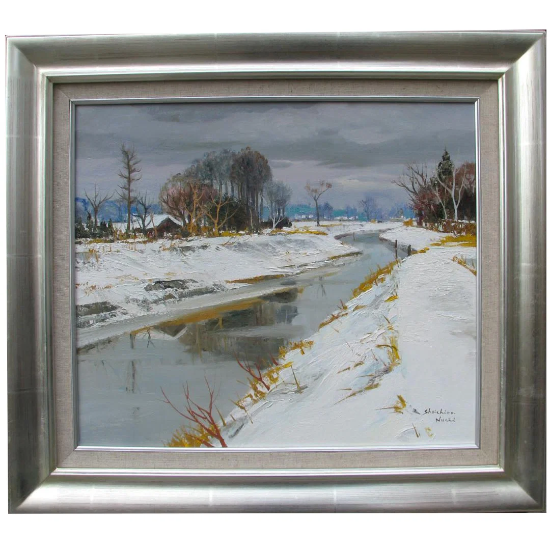 Artist: Shoichiro Tushi - Ashikaga River after the Snow, oil painting size 10.