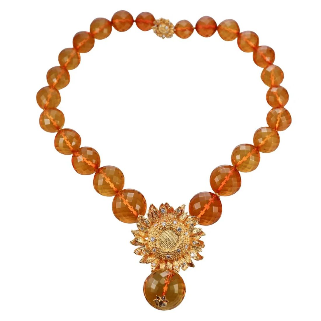 Asprey 18k Gold Diamond Sunflower Bead Necklace