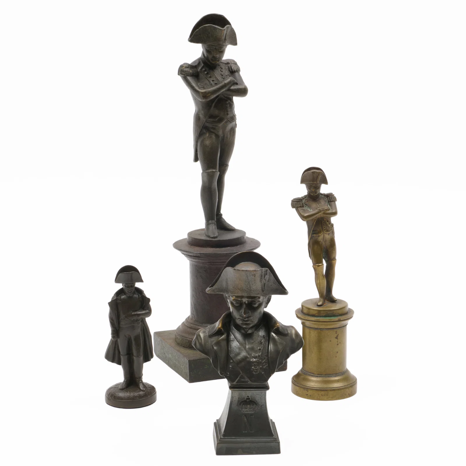 Assembled Group of Four Bronze and Brass Models of Napoleon