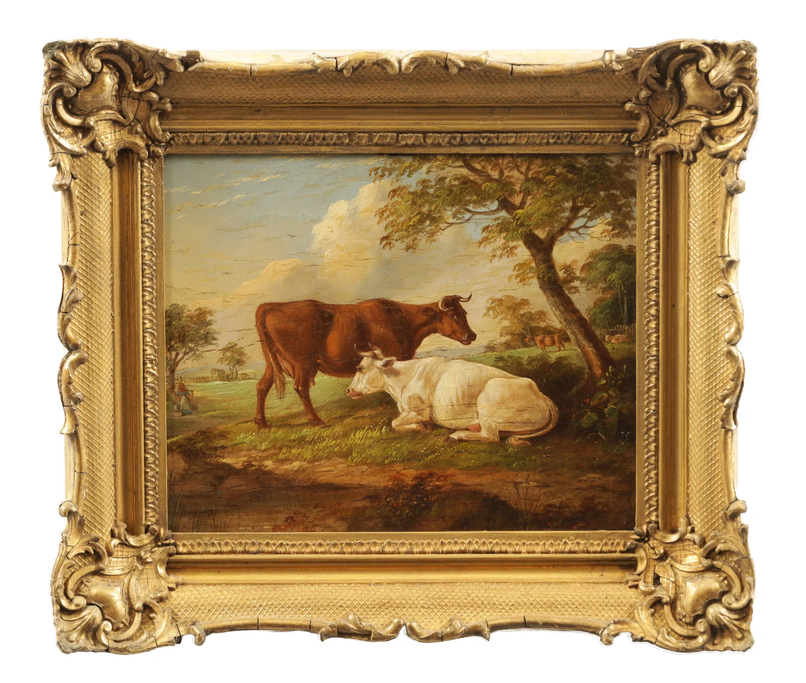 ATT. THOMAS SIDNEY COOPER (BRITISH 1803 - 1902) A 19TH CENTURY OIL ON CANVAS CATTLE IN A TREE-LINED