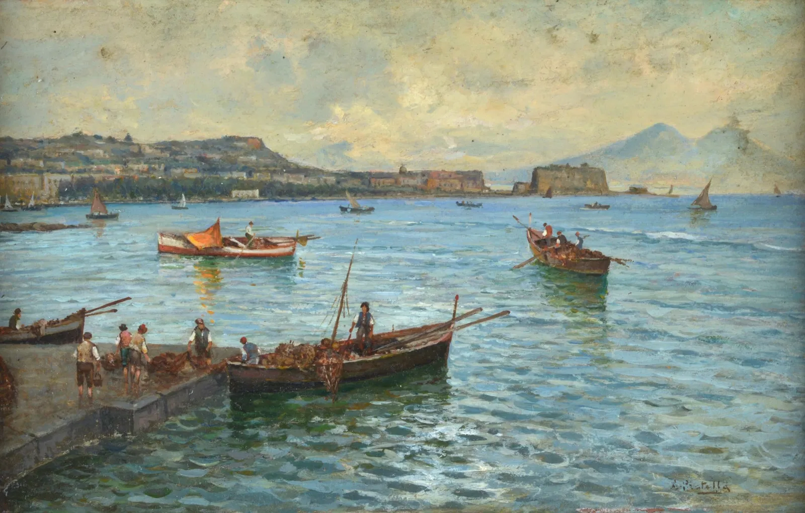 Attilio Pratella (Lugo di Romagna, 1856 - Napoli, 1949) - Pescatori nel Golfo di Napoli