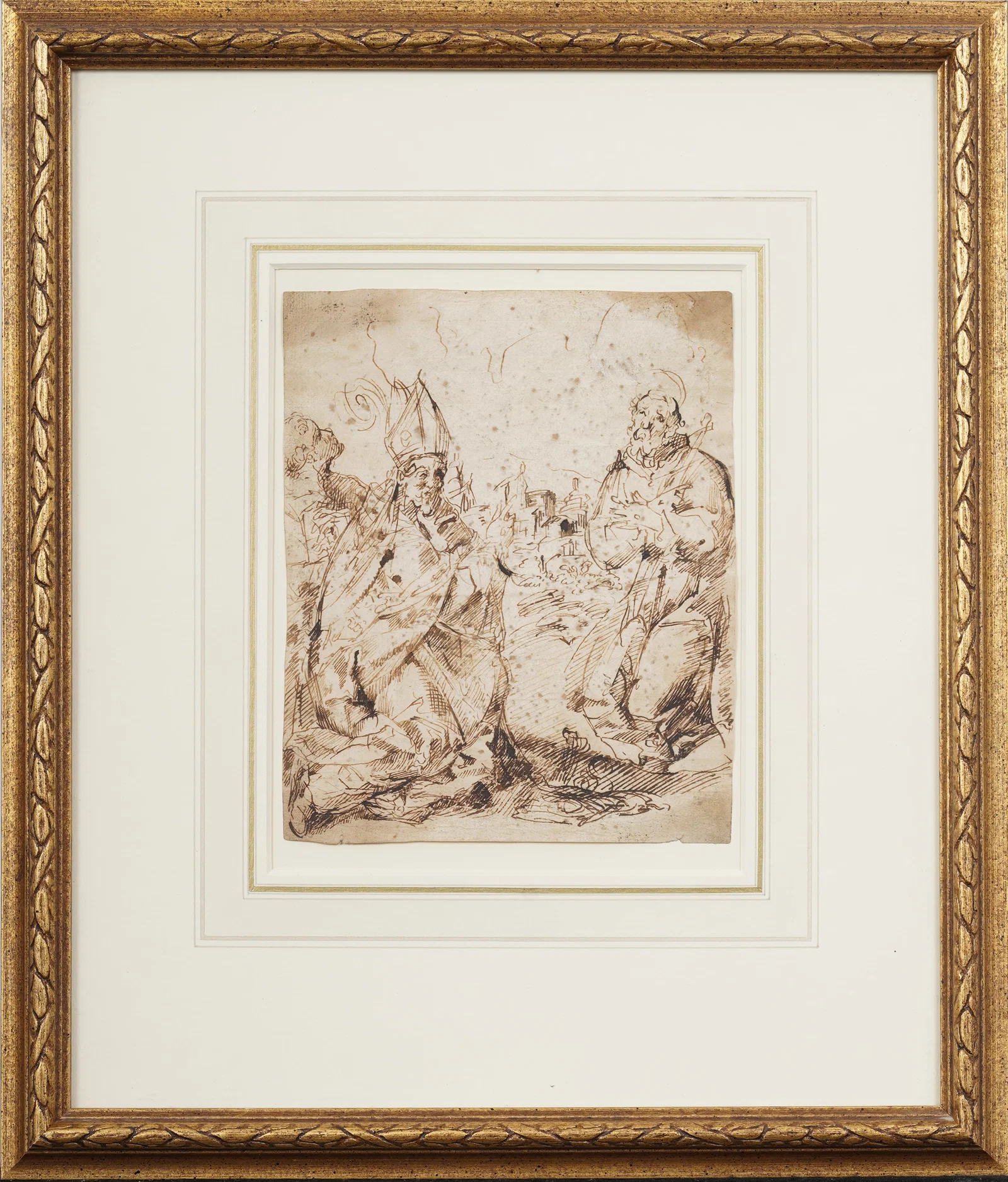 ATTR Giulio Morina (1555-1609) Antique European Old Master Pen and Ink Original Portrait Drawing