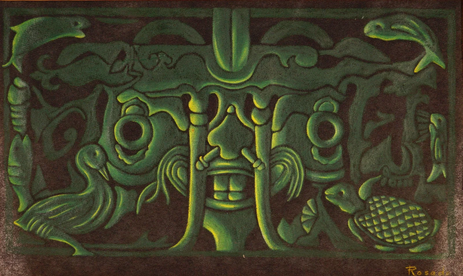 Attr. Julio Rosado del Valle, Pastel Totem Composition, Signed