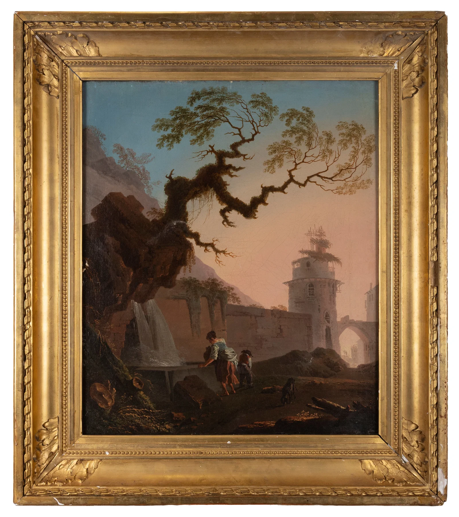 ATTRIBUTED TO JEAN-BAPTISTE PILLEMENT Figures Drawing Water from a Well Outside a Walled Town Oil