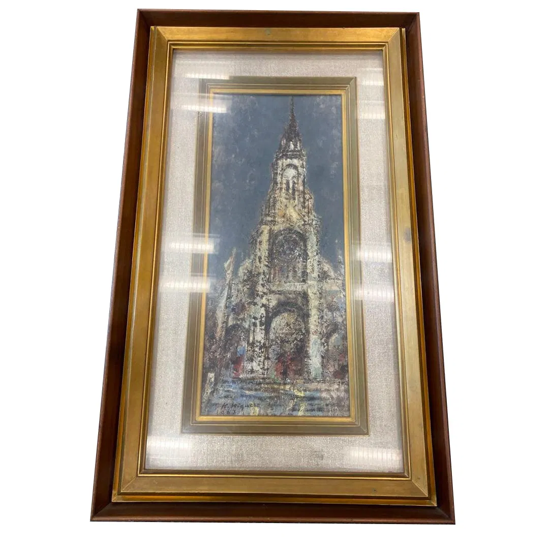 Attributed to Karoku Higuchi Temple in MEnilmontant Oil on Canvas, Signed, Large Framed Landscape
