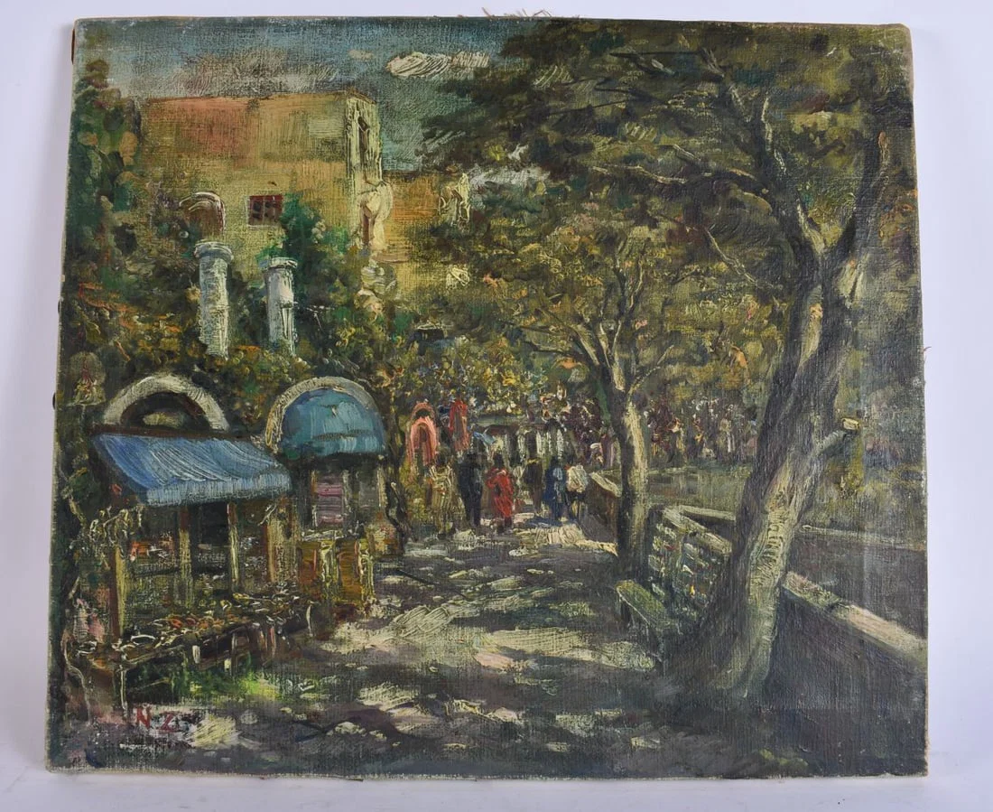 Attributed to Nazmi Ziya (1881-1937) Turkish, Street scene with trees. 45.5 cm x 40.5 cm.
