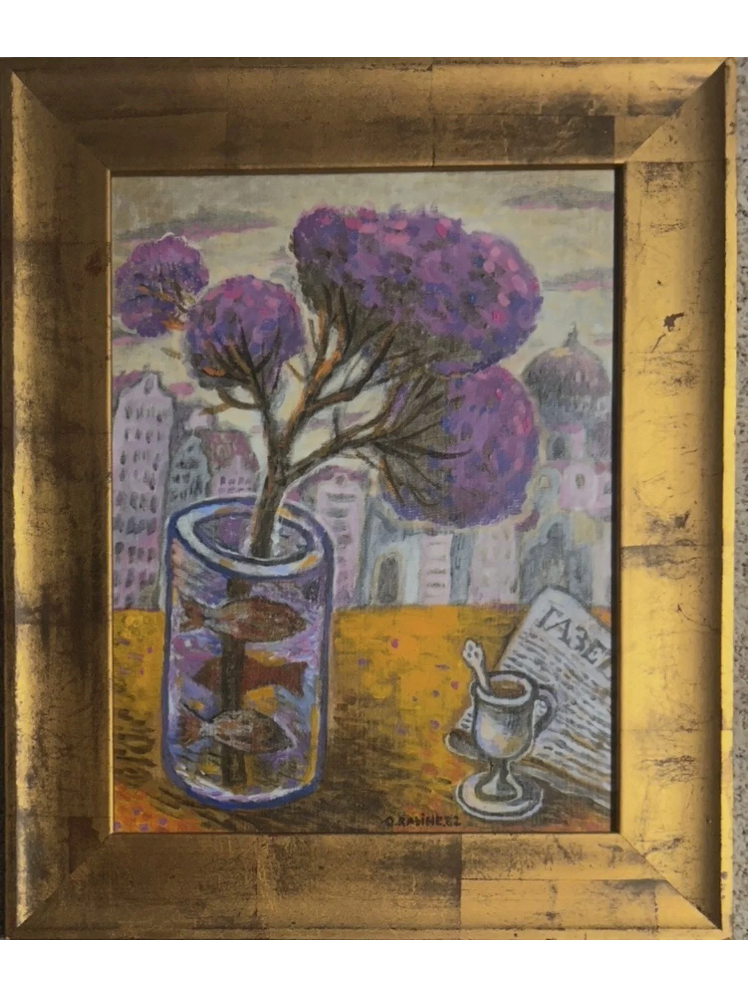 ATTRIBUTED TO OSCAR RABIN RUSSIAN SOVIET ERA OIL PAINTING