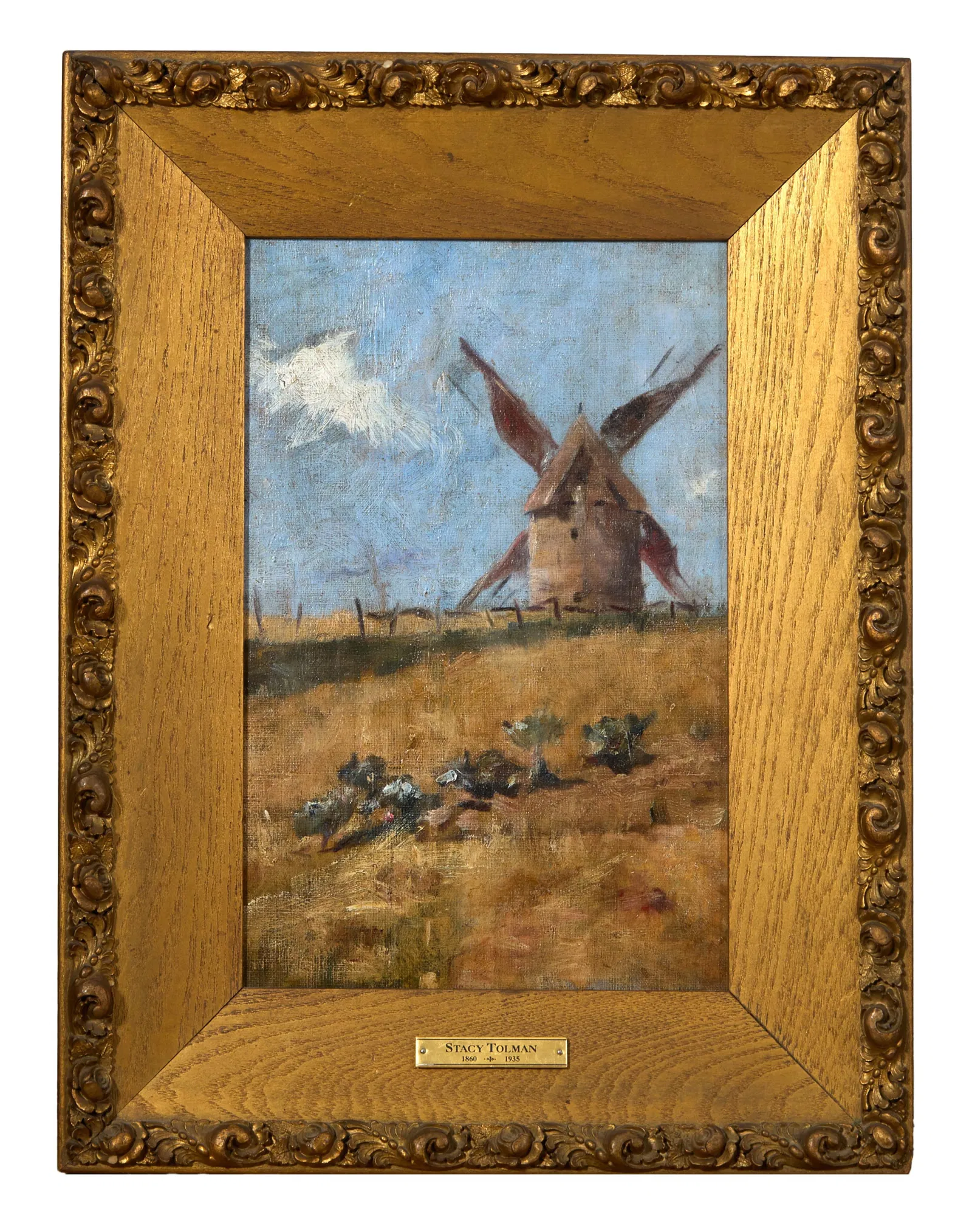 Attributed to Stacy Tolman (American, 1860-1935), "Windmill with Chickens in the Foreground," H.- 12