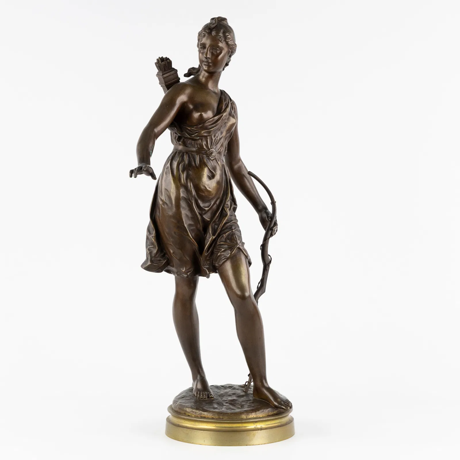 Augustin Peene (1853-1913) 'Diana the Huntress', patinated bronze.