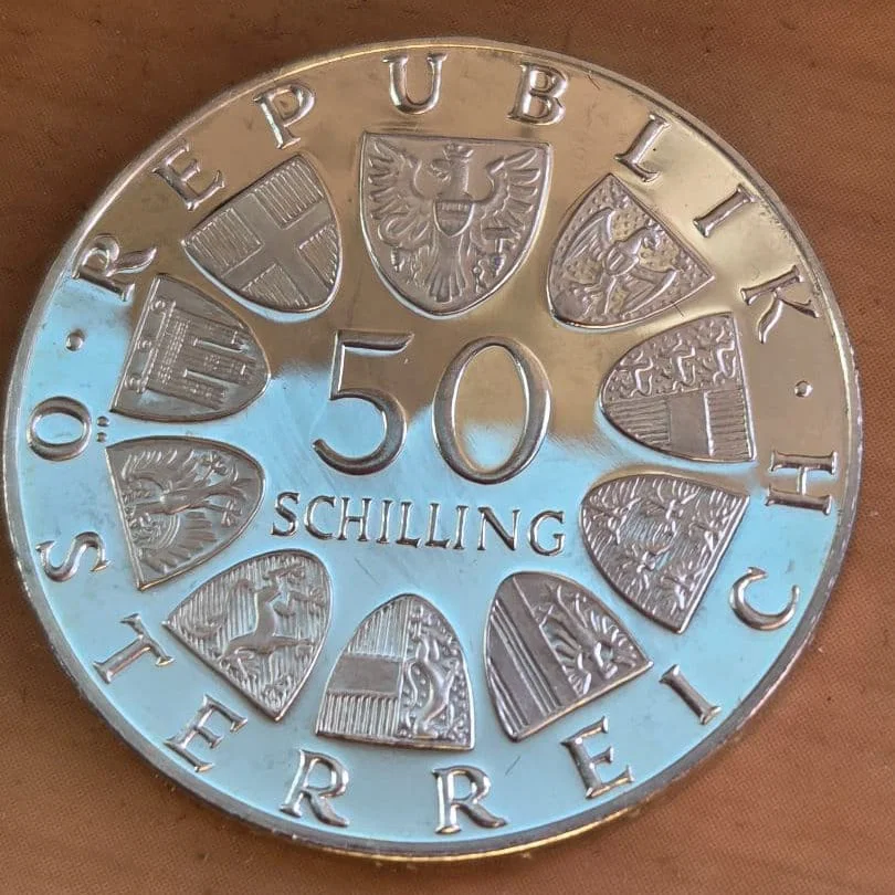 Austrian 50 Schilling Silver Coin 1924-1974