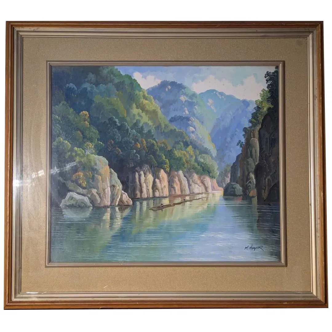 Authentic Artwork: Oil Painting Size 10 - "Boat Journey in the Valley"