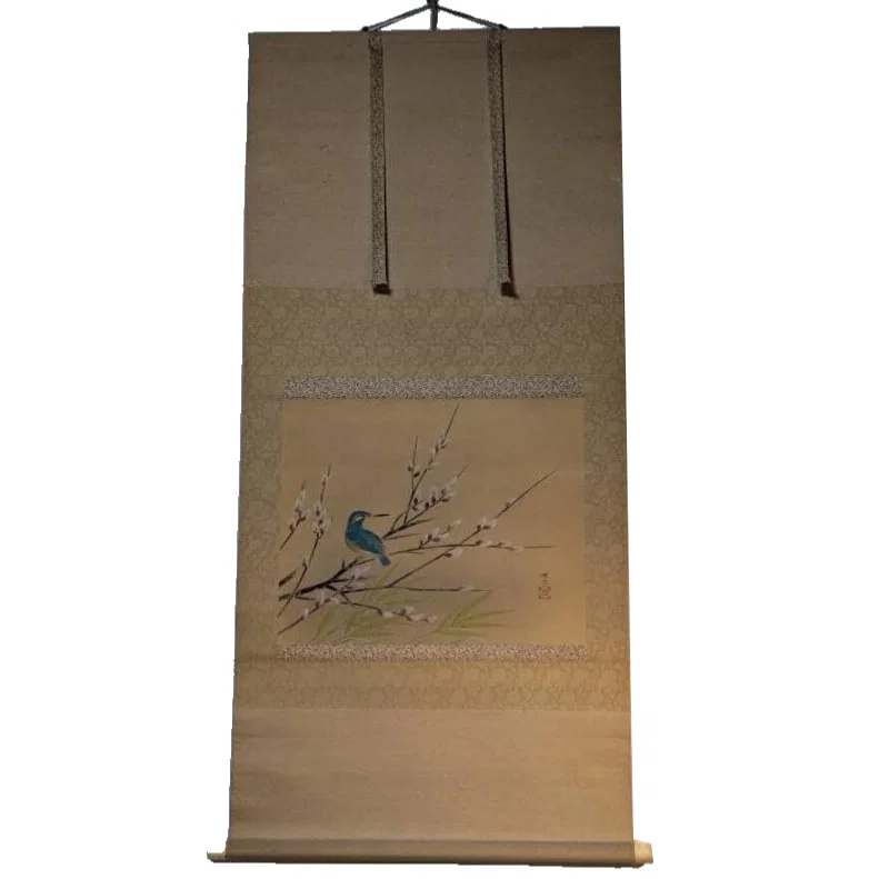 Authentic Hanging Scroll: Early Spring - Kingfisher and Pussy Willow