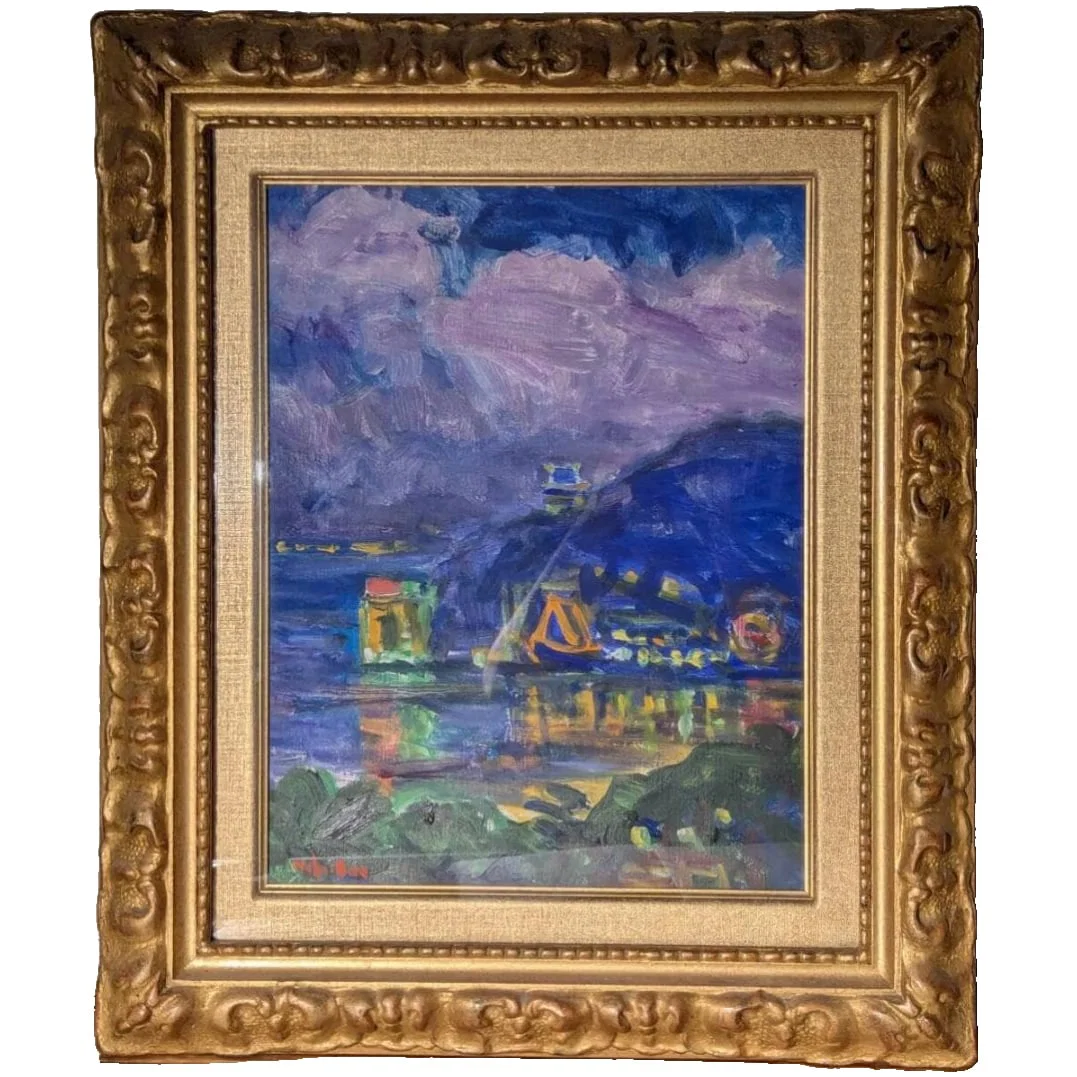 Authentic Painting by Idenobumichi: Oil on Canvas, Size 6 - "White Night Clouds in Atami: Night at