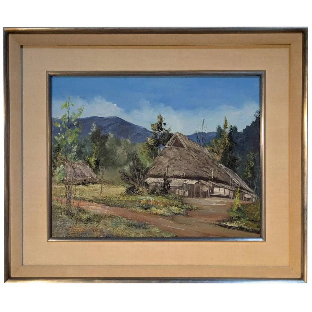 Authentic Painting, Oil on Canvas, Size 6 - "Tranquility of a Rural Landscape with Traditional