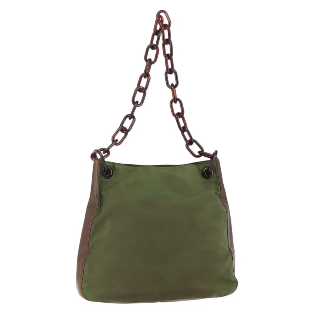 Authentic PRADA Khaki Nylon Chain Shoulder Bag Made in Italy