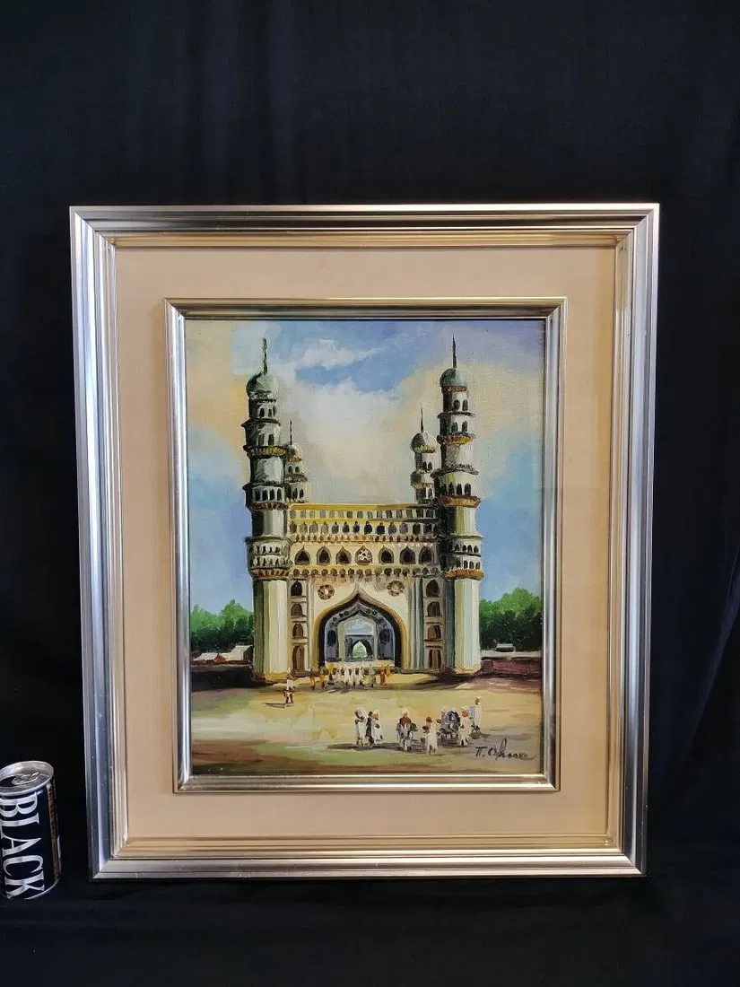 Authentic Tamami Ohno Charminar (Four Minarets), Central India Oil Painting (1972), Framed –
