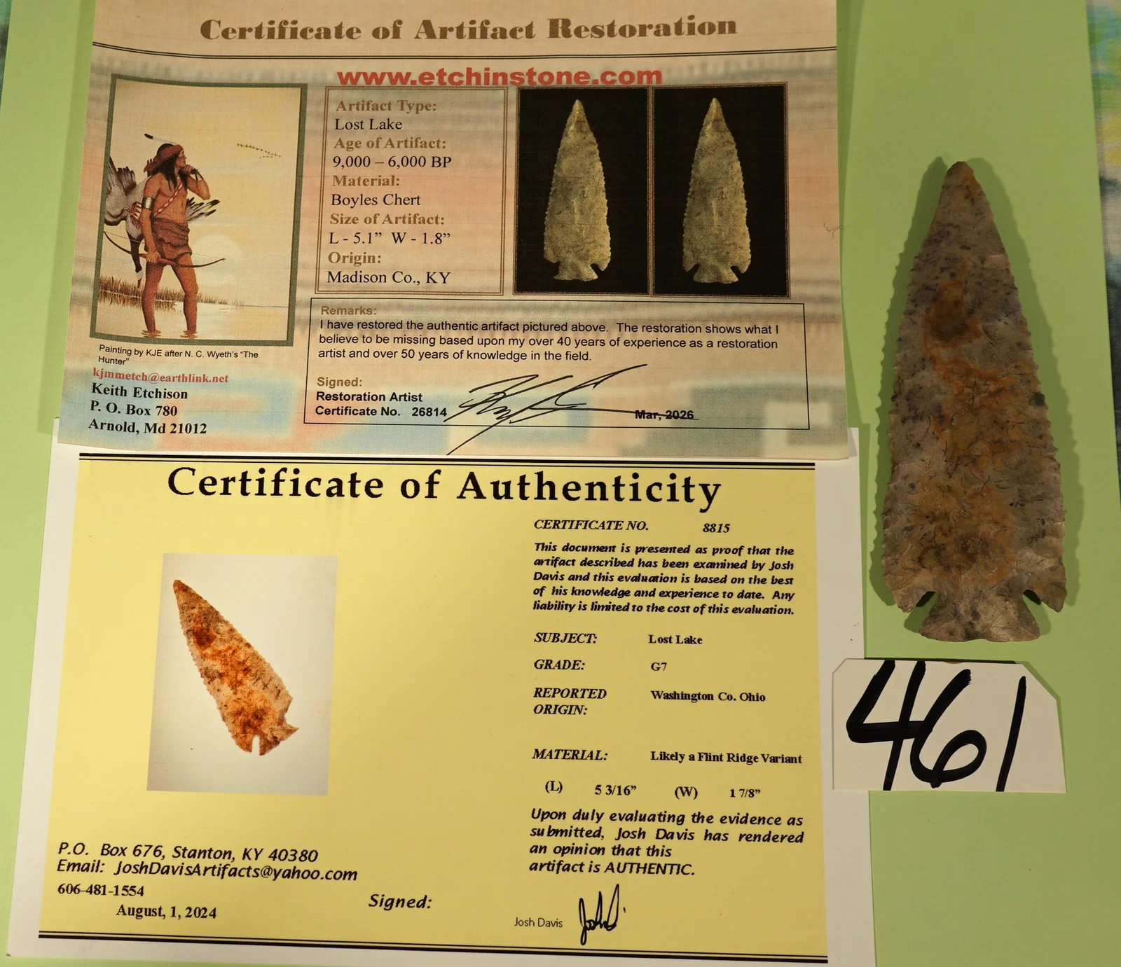 Authentic & Very Large 5 3/16" Lost Lake Spear Point Artifact Arrowhead with Josh Davis COA