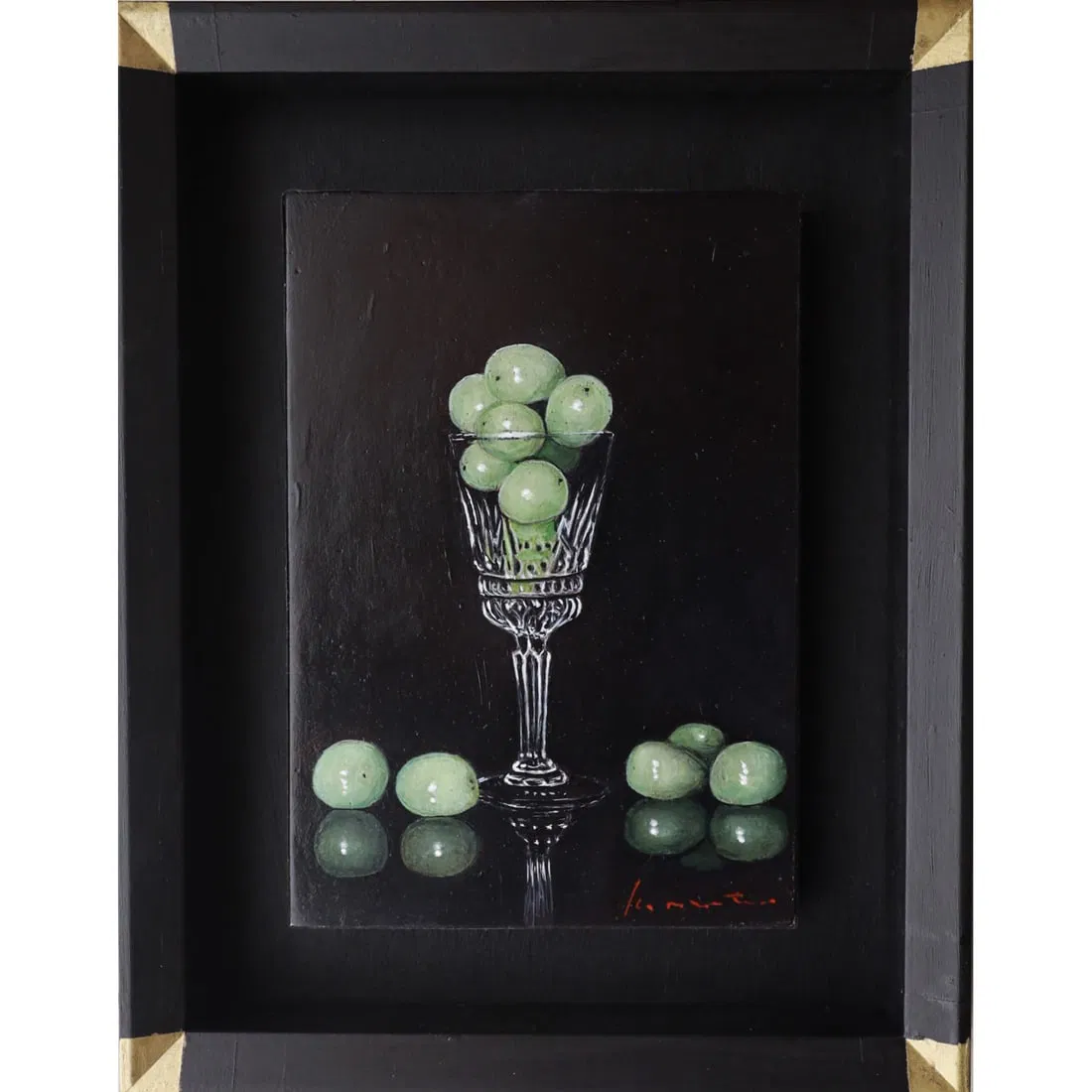 Authentic Work: Oil Painting - Grapes and Glass Still Life