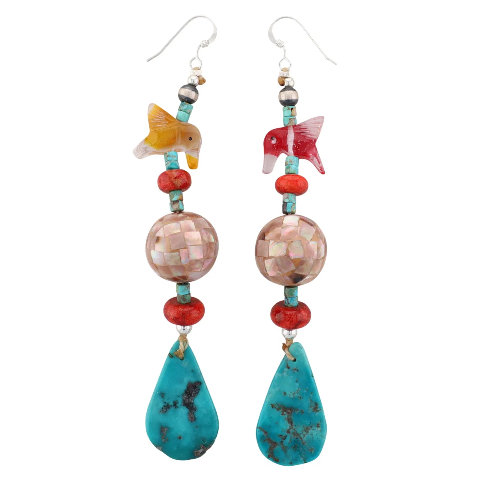 Azee Dootlizh Designs Navajo Sterling Multi-Stone Hook Dangle Earrings