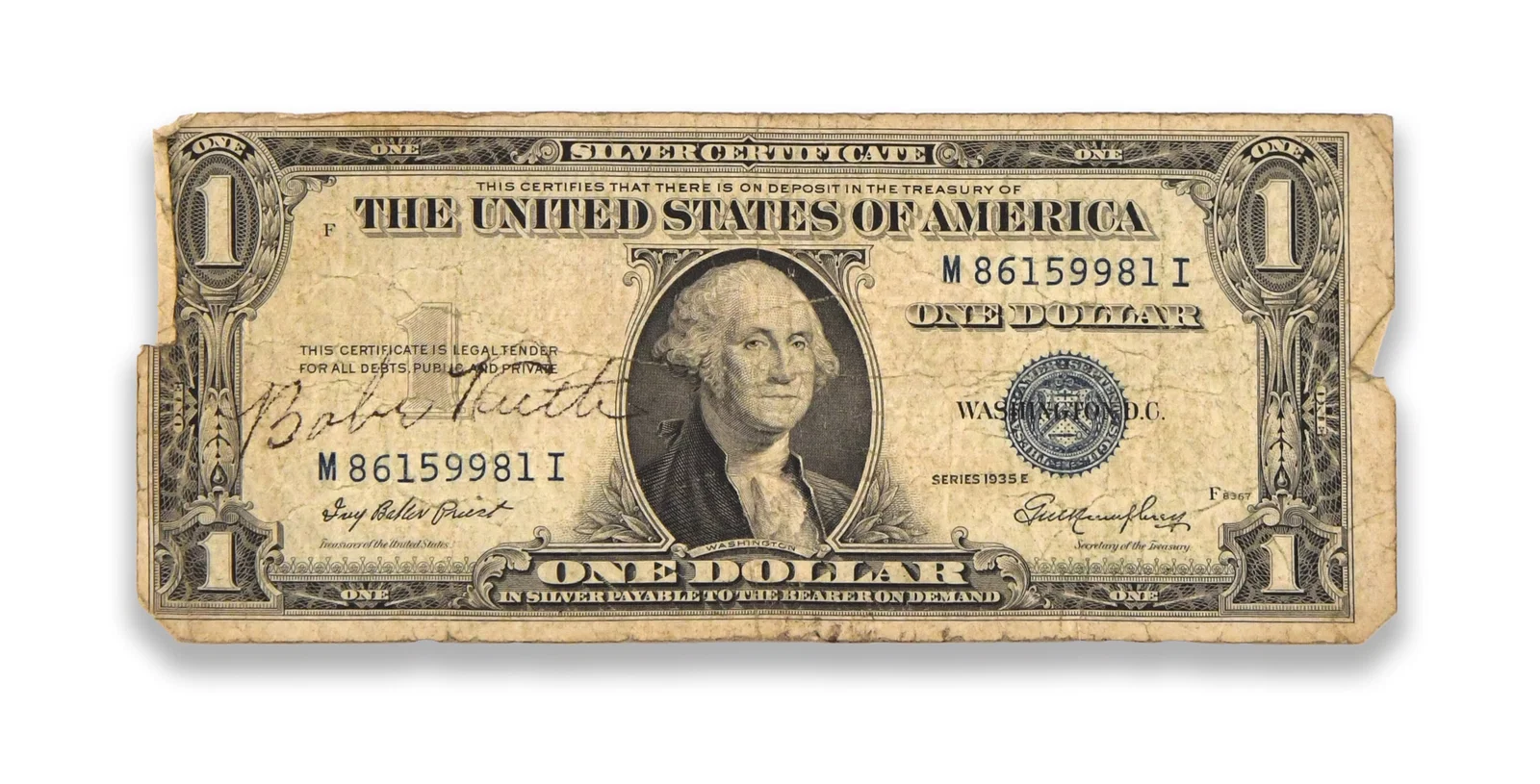 BABE RUTH – Signed 1935E One Dollar Silver Certificate