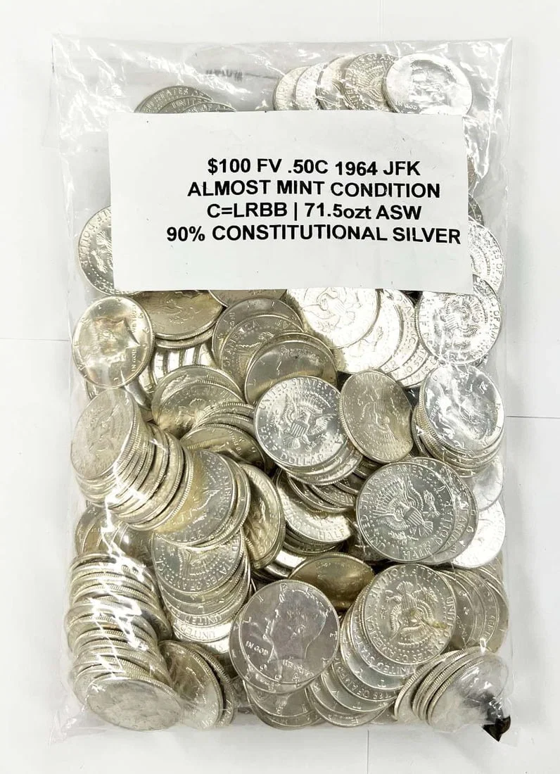 Bag of 1964 Almost Mint 90% Silver JFK $100 Face