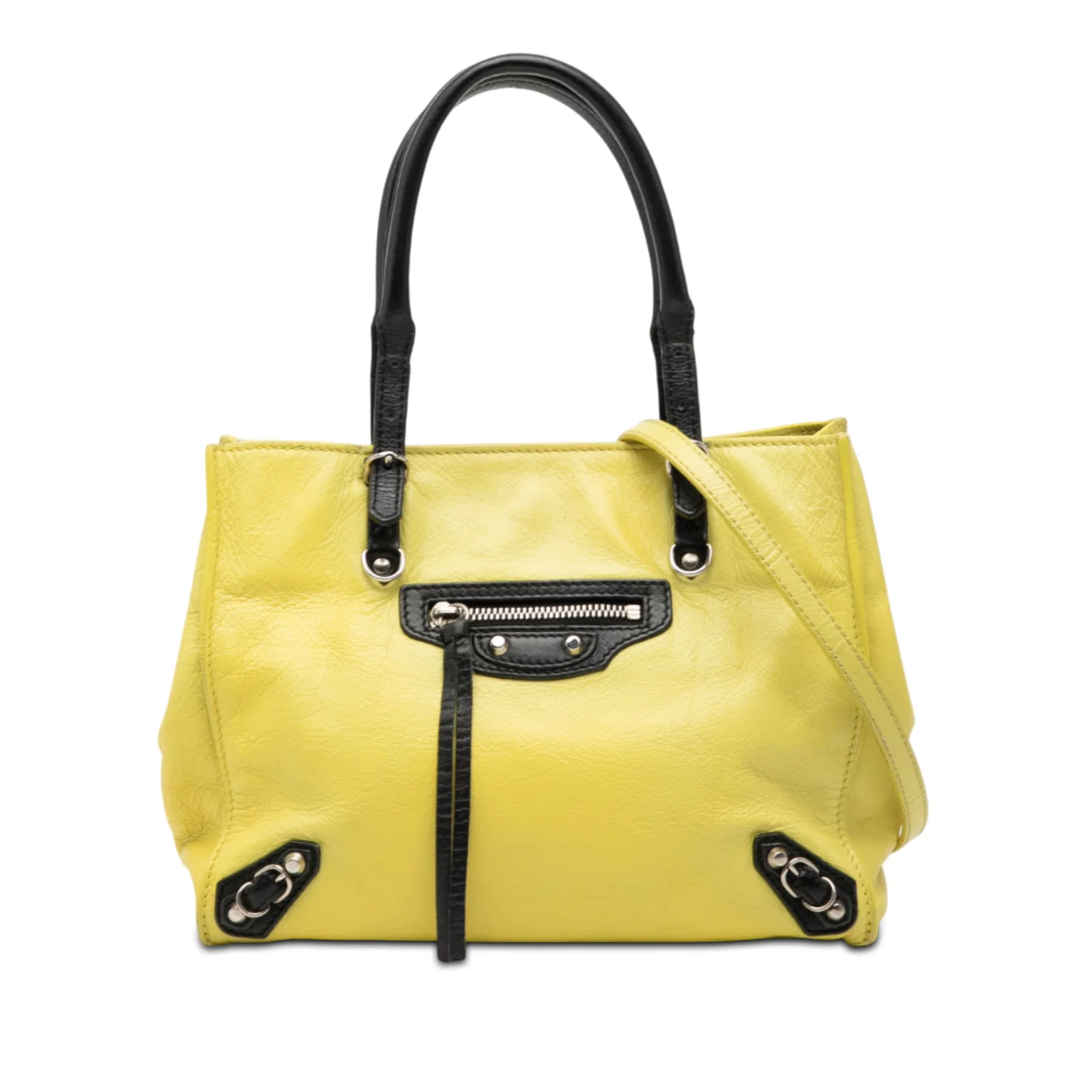 Balenciaga Mini Papier A4 Yellow Bicolor Leather Zip Tote Bag