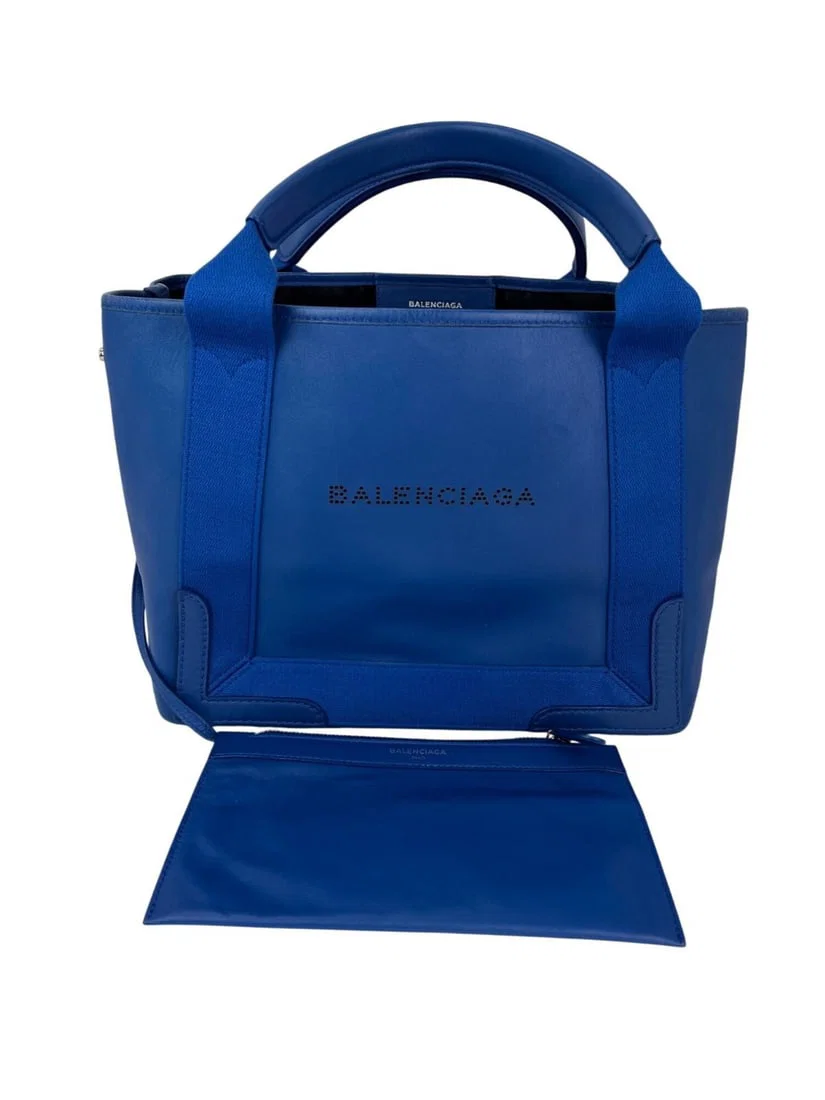 Balenciaga Navy Cabas Leather Tote and Pouch Set