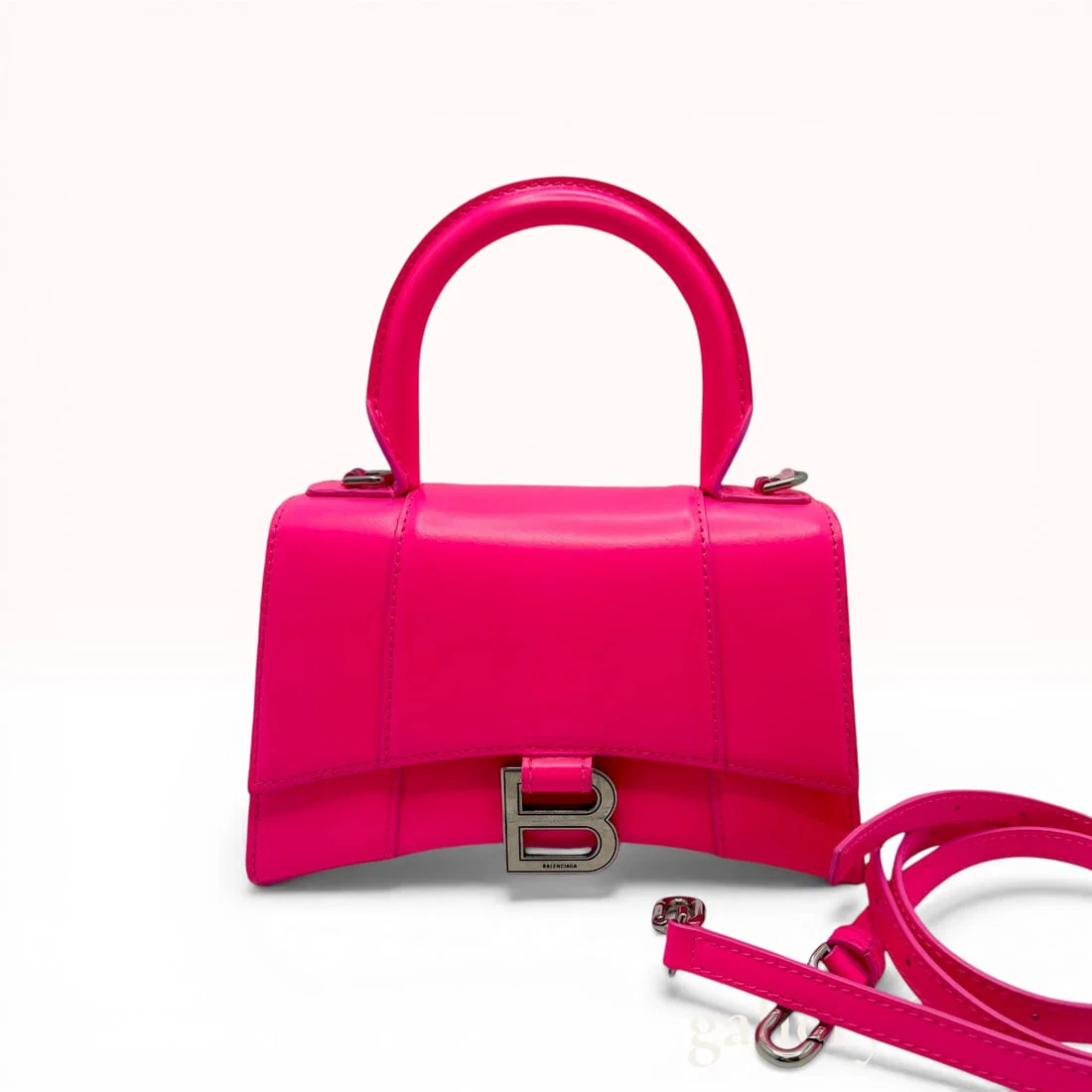 Balenciaga Neon Pink Box Calfskin XS Hourglass Top Handle Bag