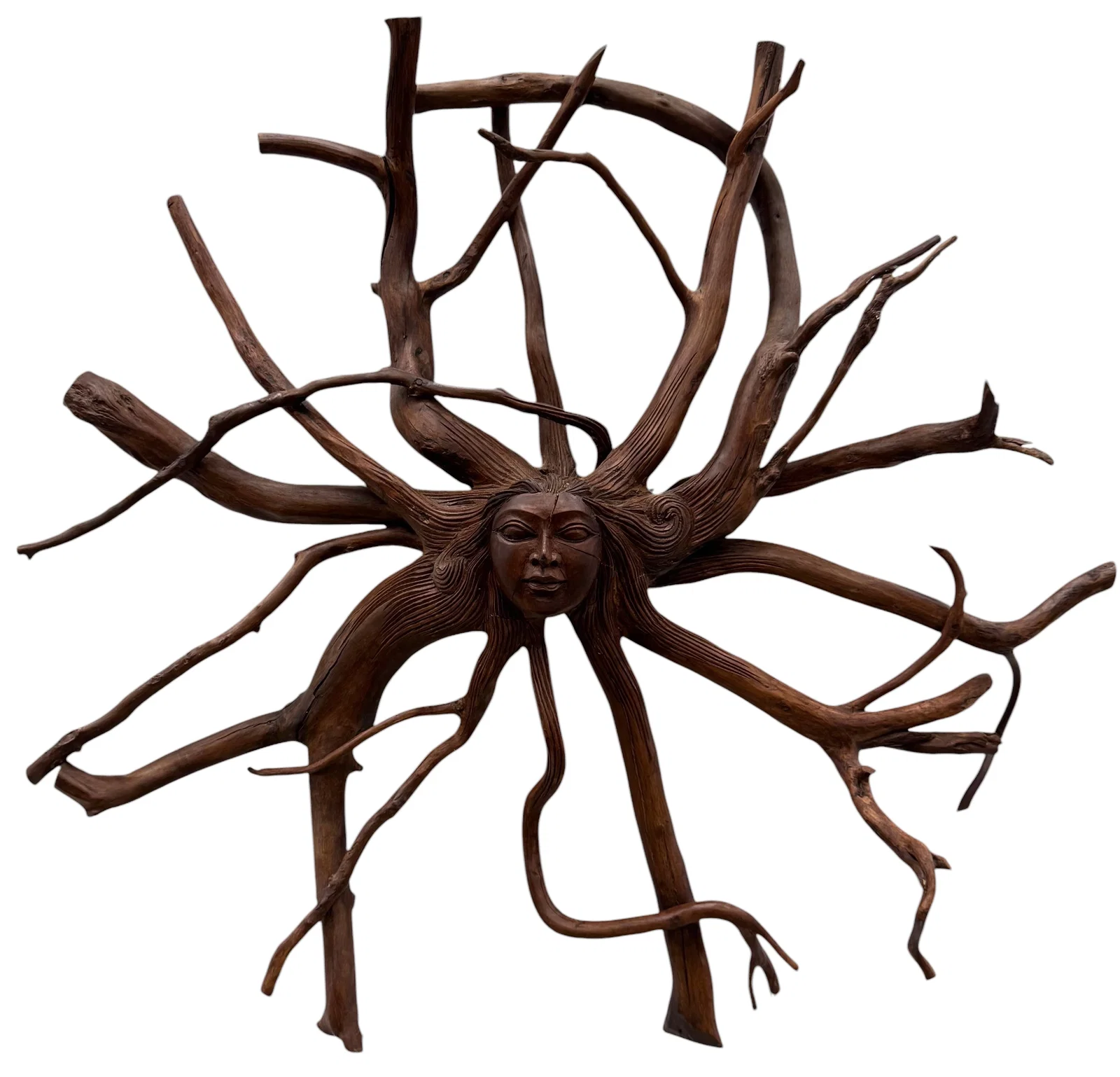 Balinese Sun Goddess Wood Carved Wall Sculpture