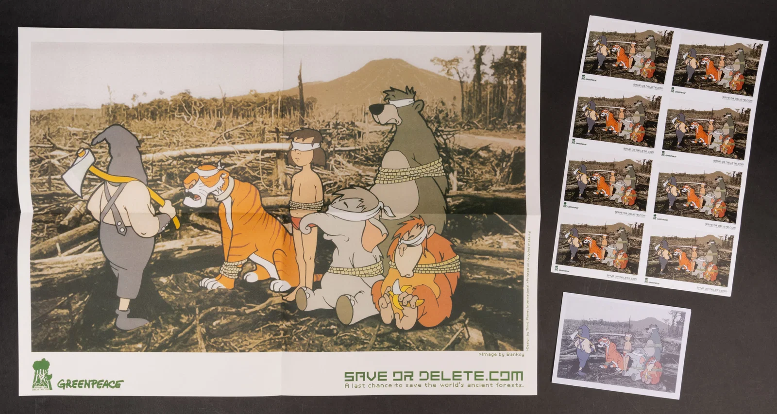 Banksy for Greenpeace " Save or Delete" Original Offset Lithograph with Set of 8 Stickers & Postcard